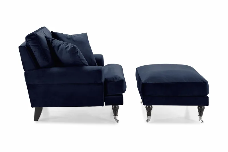 Andrew Lænestol med Puf Velour - Midnatsblå/Krom - Møbler - Stole & lænestole - Lænestole - Howard lænestol