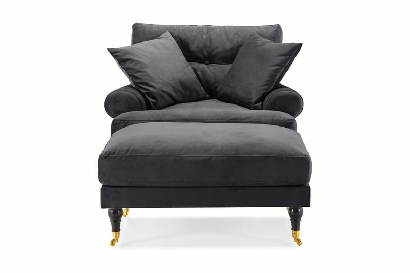 Andrew Lænestol med Puf Velour - Mørkegrå/Messing - Møbler - Stole & lænestole - Lænestole - Howard lænestol