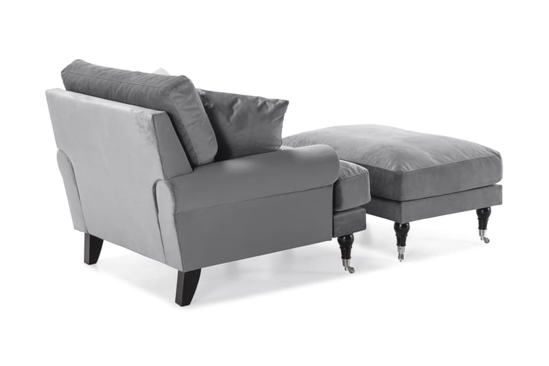 Andrew Lænestol med Puf Velour - Sølvgrå/Krom - Møbler - Stole & lænestole - Lænestole - Howard lænestol