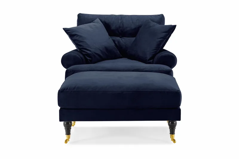 Andrew Lænestol med Puf Velour - Midnatsblå/Messing - Møbler - Stole & lænestole - Lænestole - Howard lænestol