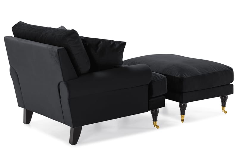 Andrew Lænestol med Puf Velour - Sort/Messing - Møbler - Stole & lænestole - Lænestole - Howard lænestol