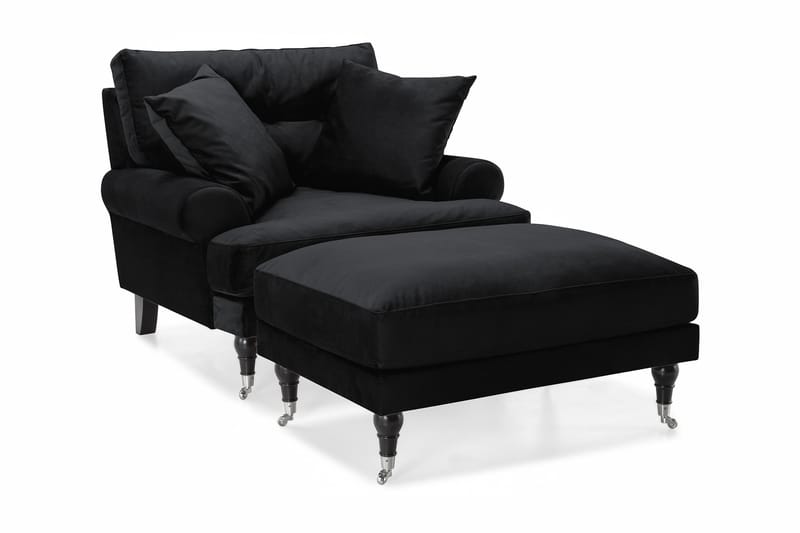 Andrew Lænestol med Puf Velour, Sort/Krom