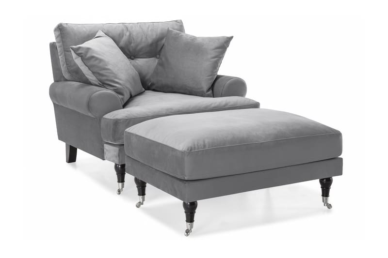 Andrew Lænestol med Puf Velour - Sølvgrå/Krom - Møbler - Stole & lænestole - Lænestole - Howard lænestol