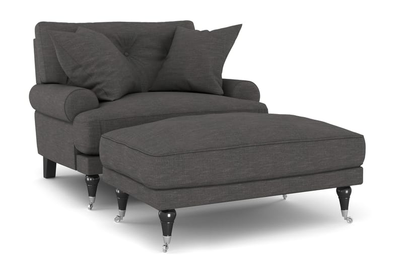 Andrew Lænestol med Puf - Mørkegrå/Krom - Møbler - Stole & lænestole - Lænestole - Howard lænestol