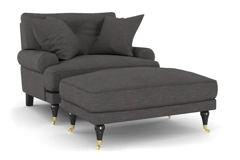 Andrew Lænestol med Puf - Mørkegrå/Messing - Møbler - Stole & lænestole - Lænestole - Howard lænestol