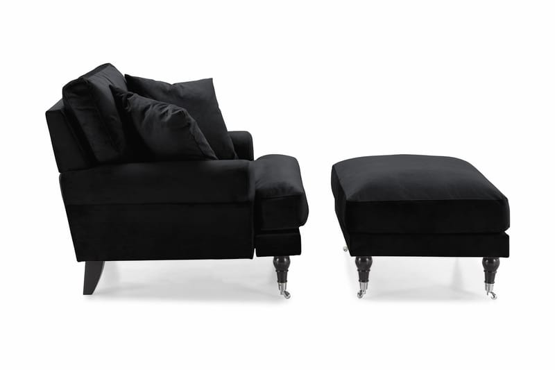 Andrew Lænestol med Puf Velour - Sort/Krom - Møbler - Stole & lænestole - Lænestole - Howard lænestol