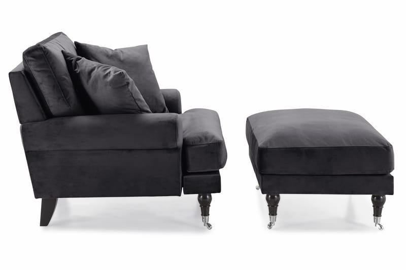 Andrew Lænestol med Puf Velour - Mørkegrå/Krom - Møbler - Stole & lænestole - Lænestole - Howard lænestol