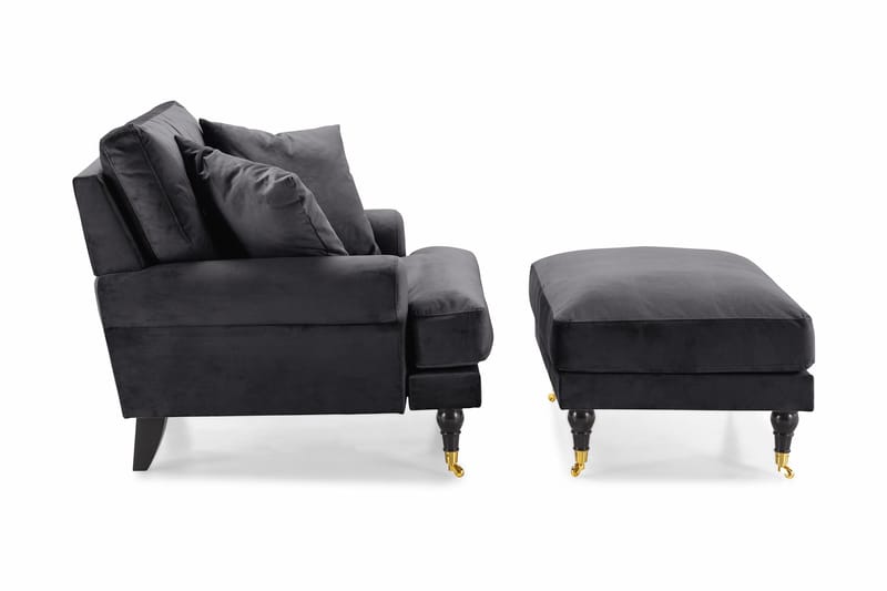 Andrew Lænestol med Puf Velour - Mørkegrå/Messing - Møbler - Stole & lænestole - Lænestole - Howard lænestol