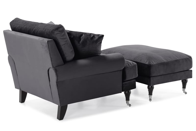 Andrew Lænestol med Puf Velour - Mørkegrå/Krom - Møbler - Stole & lænestole - Lænestole - Howard lænestol