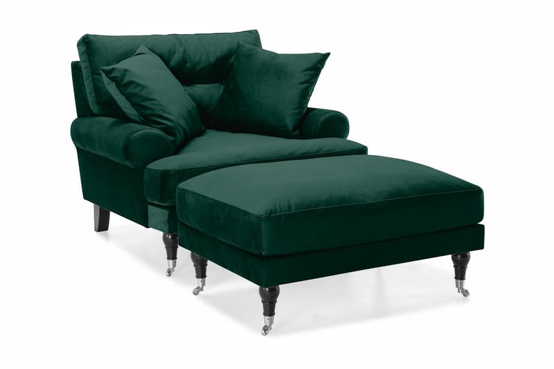 Andrew Lænestol med Puf Velour - Mørkegrøn/Krom - Møbler - Stole & lænestole - Lænestole - Howard lænestol