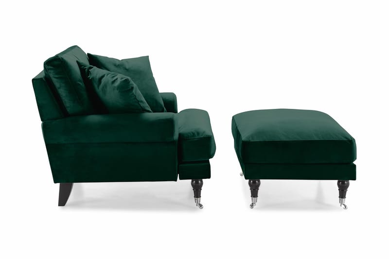 Andrew Lænestol med Puf Velour - Mørkegrøn/Krom - Møbler - Stole & lænestole - Lænestole - Howard lænestol