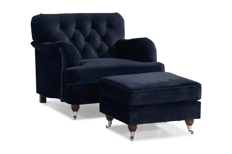 Howard Riviera Lænestol med Fodskammel, Midnatsblå
