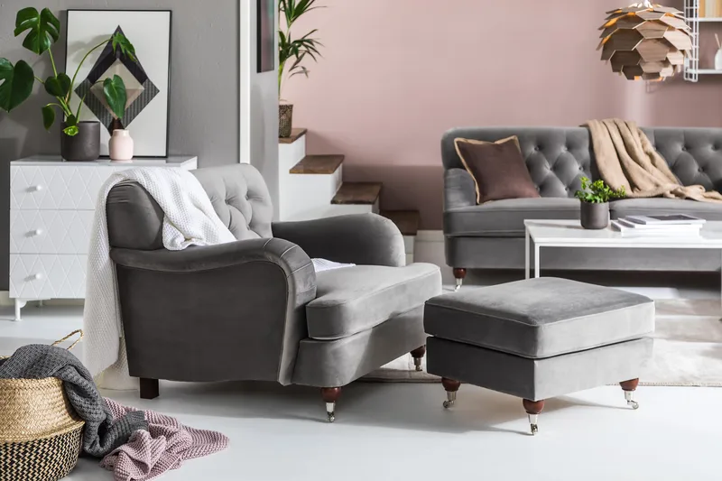 Howard Riviera Lænestol med Fodskammel - Sølvgrå - Møbler - Stole & lænestole - Lænestole - Howard lænestol