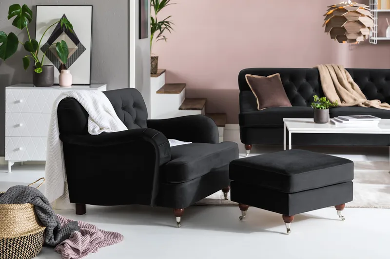 Howard Riviera Velour Lænestol - Sort - Møbler - Stole & lænestole - Lænestole - Howard lænestol