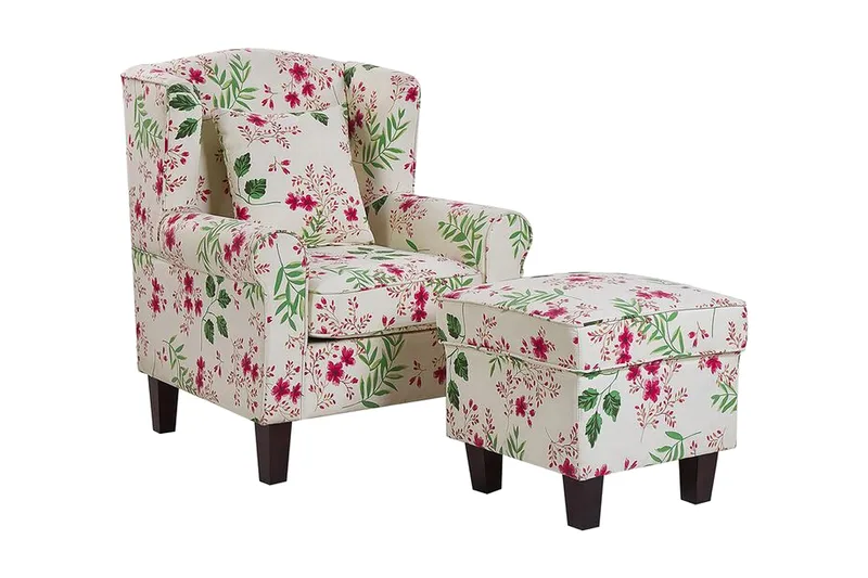 Ingeberg Lænestol med Fodskammel Blomstermønster, Beige