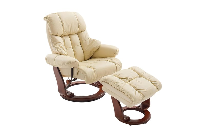 CALGARY Ramme Valnøddefarvet Plywood - Betræk læder/PVC Créme - Recliner lænestol - Læderstol - Lænestole