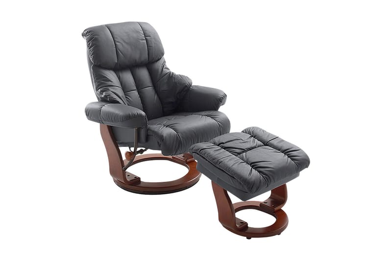 CALGARY Ramme Valnøddefarvet Plywood - Betræk læder/PVC Sort - Recliner lænestol - Læderstol - Lænestole