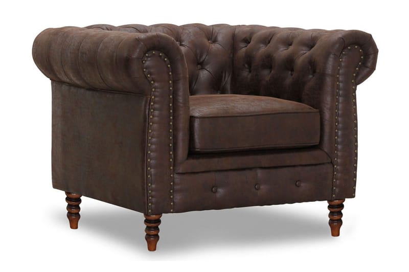 Cambridge Lænestol - Stof vintage brun - Chesterfield lænestole - Læderstol