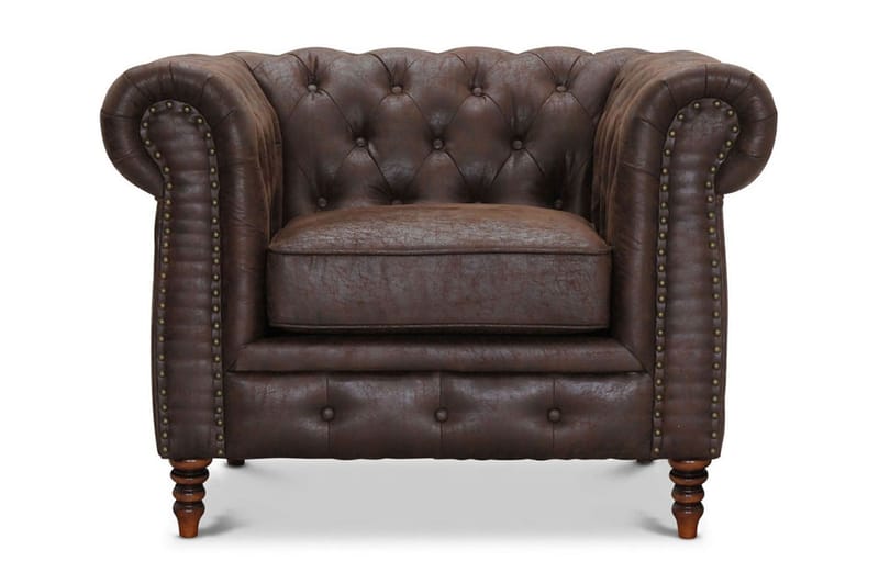 Cambridge Lænestol - Stof vintage brun - Læderstol - Chesterfield lænestole