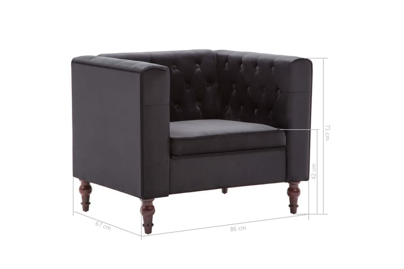 Lænestol Fløjlspolstring 86 X 67 X 71 Cm Sort - Sort - Læderstol - Chesterfield lænestole