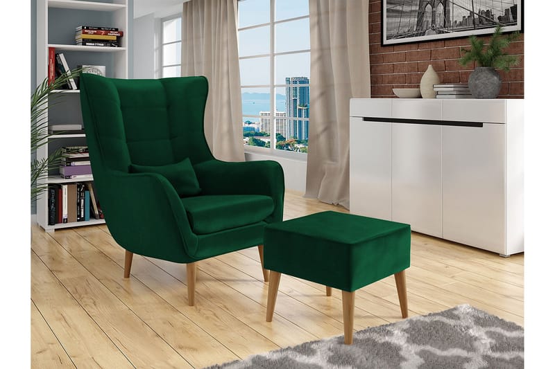 Lænestol - Grøn - Møbler - Stole & lænestole - Lænestole - Lænestol med fodskammel