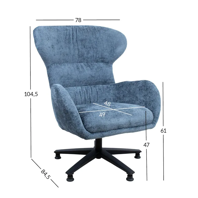 Lænestol HOME4YOU Karolina 80x40xh85 cm, melamin med egebark - Blå - Møbler - Stole & lænestole - Lænestole - Øreklapstol