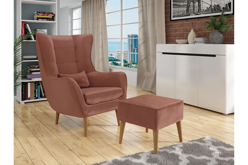 Lænestol - Lyserød - Møbler - Stole & lænestole - Lænestole - Lænestol med fodskammel