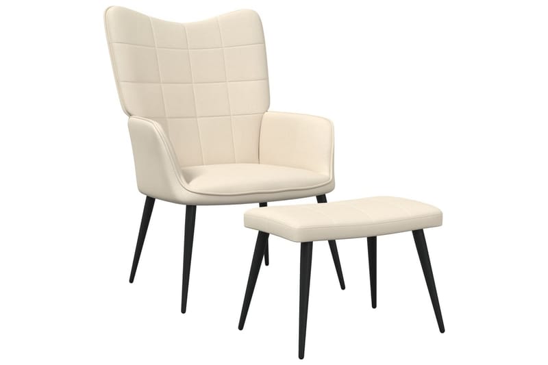 lænestol med fodskammel 62x68,5x96 cm stof cremefarvet - Møbler - Stole & lænestole - Lænestole