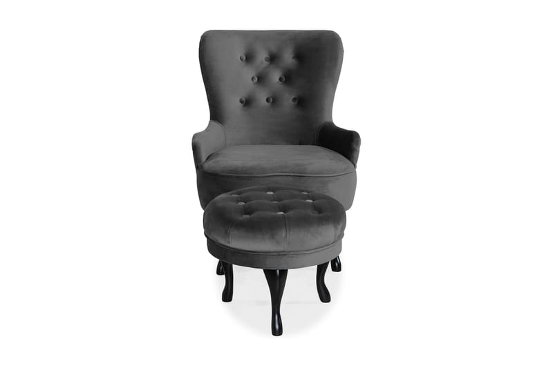 Dahlia Lænestol med Puf - Mørkegrå Velour - Lænestole - Lænestol med fodskammel