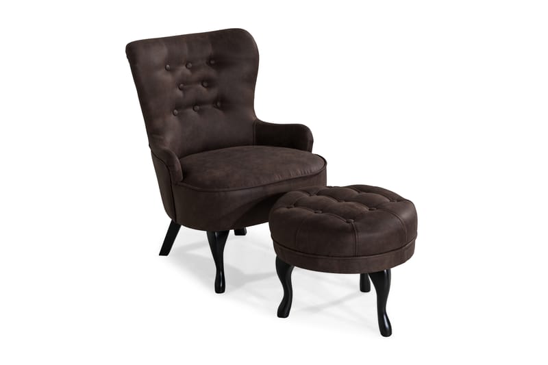 Dahlia Lænestol med Puf - Vintage brun - Lænestole - Lænestol med fodskammel