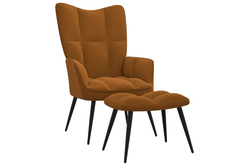 lænestol med fodskammel fløjl brun - Brun - Lænestole