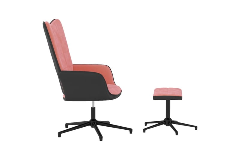 lænestol med fodskammel fløjl og PVC lyserød - Lyserød - Lænestole