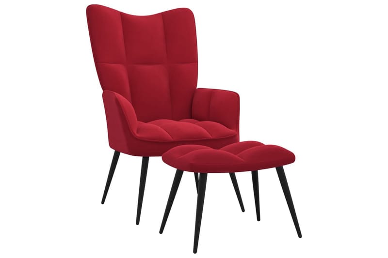 lænestol med fodskammel fløjl vinrød - Rød - Lænestole