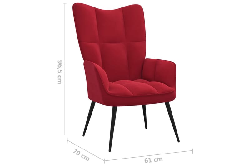 lænestol med fodskammel fløjl vinrød - Rød - Lænestole