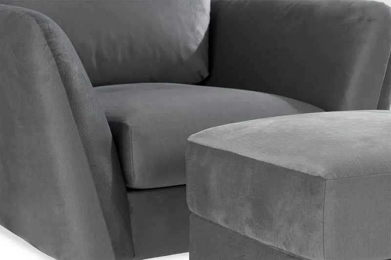 Trend Lænestol med Fodskammel - Lysegrå Velour - Møbler - Stole & lænestole - Lænestole - Lænestol med fodskammel