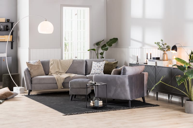 Trend Lænestol med Fodskammel - Lysegrå Velour - Møbler - Stole & lænestole - Lænestole