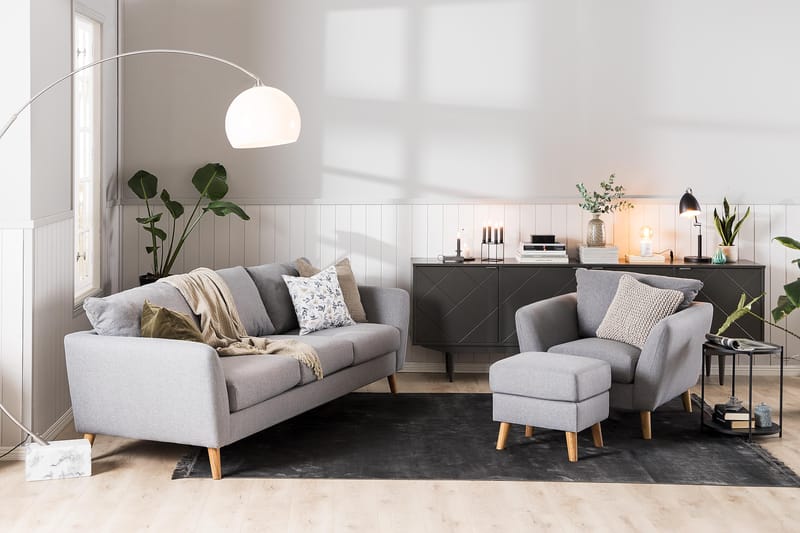 Trend Sofagruppe Lænestol med Fodskammel - Lysegrå - Lænestole - Lænestol med fodskammel