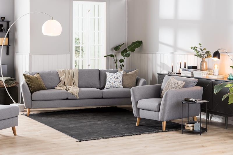 Trend Sofagruppe Lænestol med Fodskammel - Lysegrå - Lænestole - Lænestol med fodskammel
