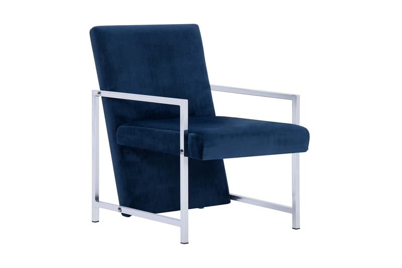 Lænestol Med Kromfødder Blå Fløjl - Blå - Lænestole