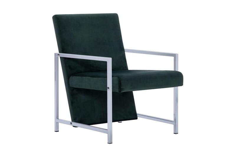 Lænestol Med Kromfødder Mørkegrøn Fløjl - Grøn - Lænestole