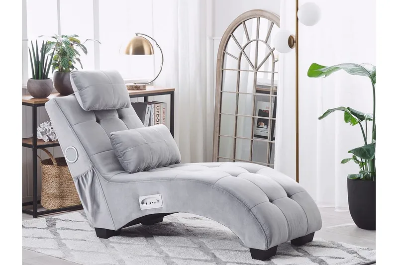 Volans Chaiselong med Bluetooth-højtalere - Velour/Grå - Møbler - Stole & lænestole - Lænestole - Liggestol