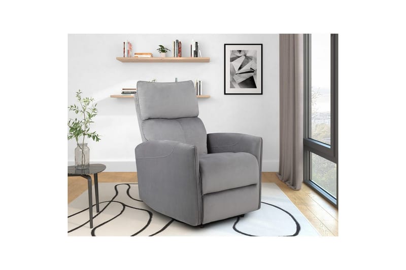 Liggestol Pineto Grå, Velour/Metal/Træ - Grå, Velour/Metal/Træ - Møbler - Stole & lænestole - Lænestole - Recliner lænestol