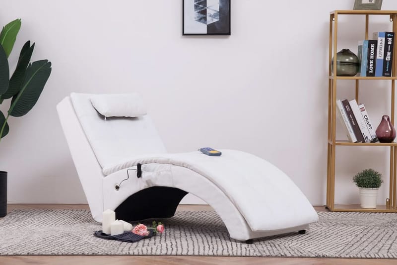 Massagechaiselong Med Pude Hvid Kunstlæder - Hvid - Massagestol