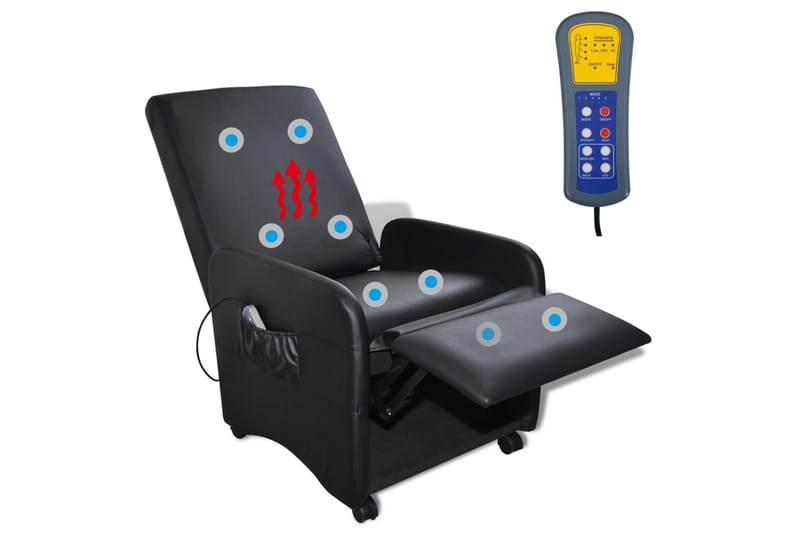 Massagestol Elektrisk Kunstlæder Justérbar Sort - Sort - Møbler - Stole & lænestole - Lænestole - Massagestol