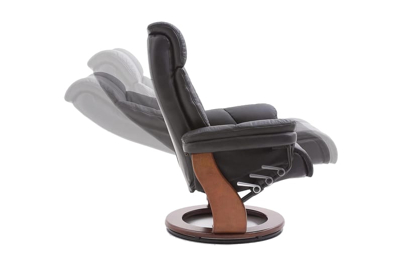 Toronto Lænestol med Puf Valnød - Læder/PVC Sort - Recliner lænestol - Læderstol - Lænestol med fodskammel