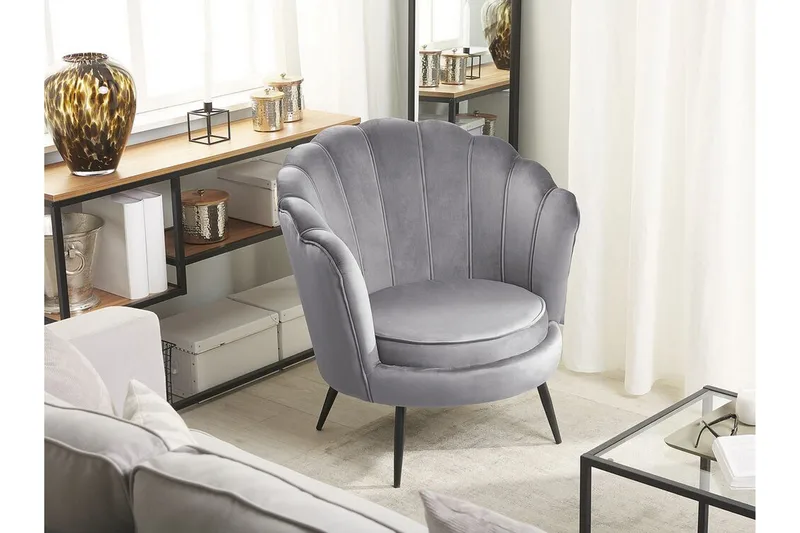 Sarannell Velourlænestol - Grå - Møbler - Stole & lænestole - Lænestole