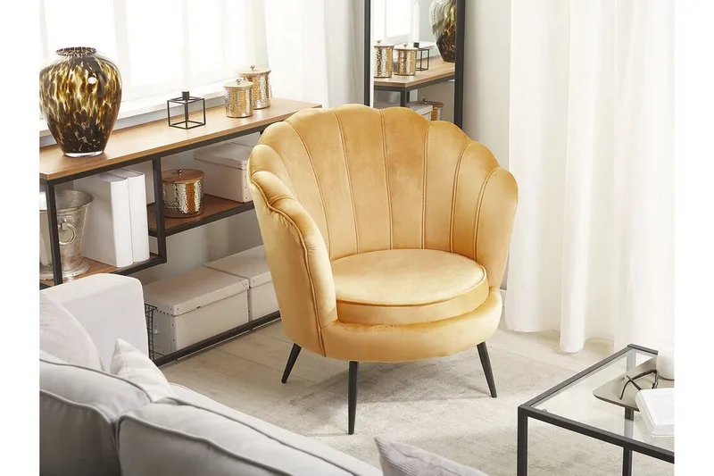 Sarannell Velourlænestol - Gul - Møbler - Stole & lænestole - Lænestole