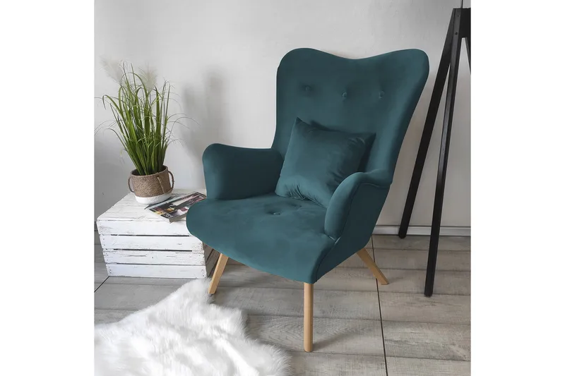 Skandynawski Lænestol - Velour/Blå - Møbler - Stole & lænestole - Lænestole