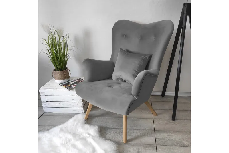 Skandynawski Lænestol - Velour/Grå - Møbler - Stole & lænestole - Lænestole