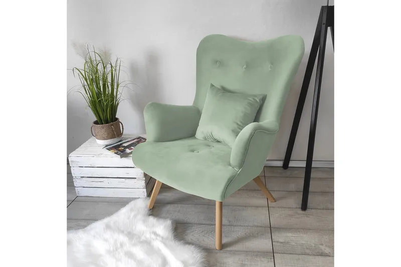 Skandynawski Lænestol - Velour/Grøn - Møbler - Stole & lænestole - Lænestole